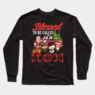 Blessed To Be Called Mom Christmas Buffalo Plaid Truck Long Sleeve T-Shirt